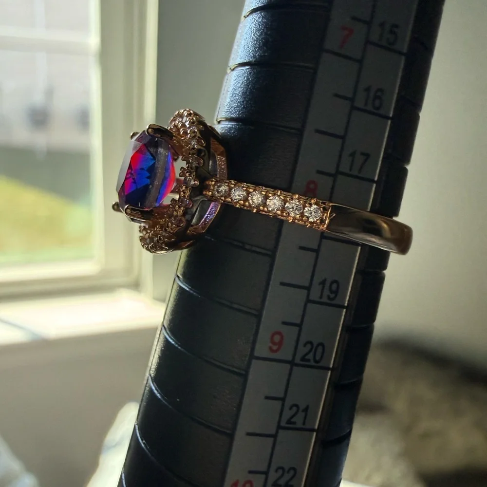 NEW! Pretty Bird Jewelry Gold Halo Ring with Pink Purple Center Stone size 8 - Picture 12 of 16